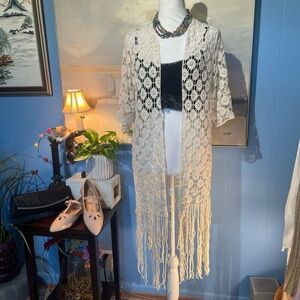 Rebellion Cream Crochet Cape with Fringe